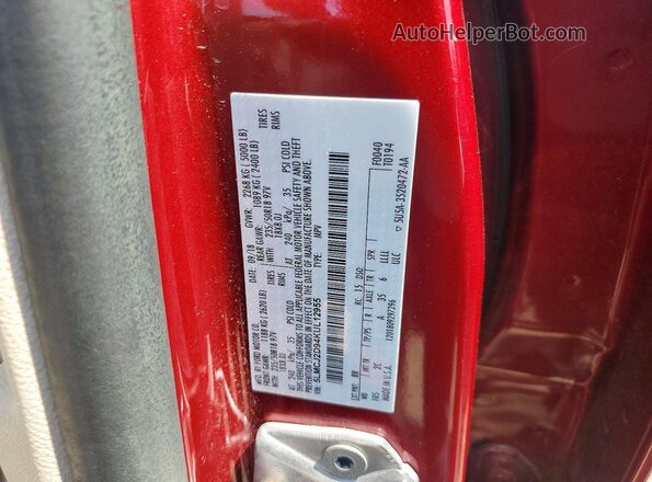5LMCJ2D94KUL12955 2019 LINCOLN MKC Red VIN კოდის სტიკერის ხედი