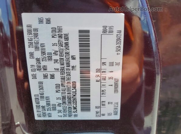 5LMCJ2D97KUL34089 2019 LINCOLN MKC Burgundy Widok wnętrza 360 stopni
