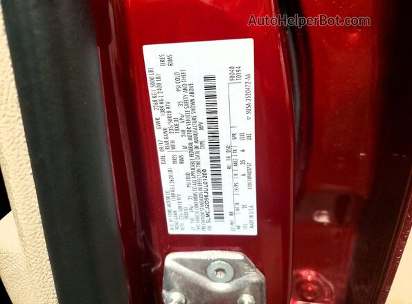 5LMCJ2D98JUL01200 2018 LINCOLN MKC Red Vista de la etiqueta del VIN
