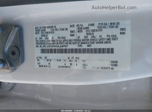 5LMCJ3C91HUL24707 2017 LINCOLN MKC Cream Widok komory silnika