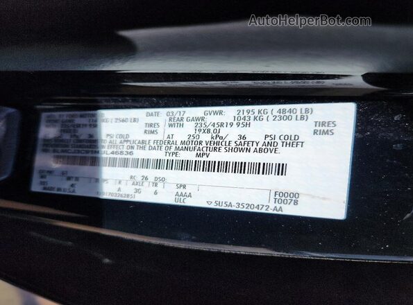 5LMCJ3C91HUL46836 2017 LINCOLN MKC Black Vista de la etiqueta del VIN