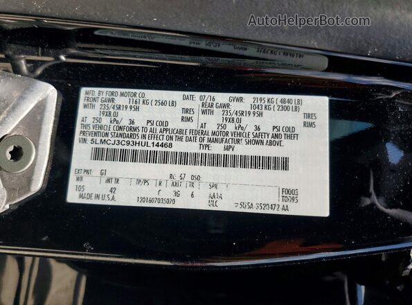 5LMCJ3C93HUL14468 2017 LINCOLN MKC Black Вид наклейки з VIN-кодом