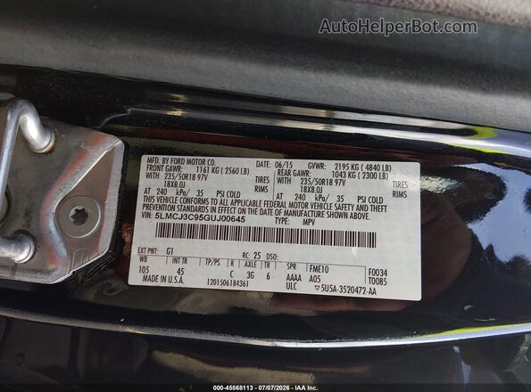 5LMCJ3C95GUJ00645 2016 LINCOLN MKC Black Widok komory silnika