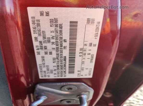 5LMCJ3C99KUL48664 2019 LINCOLN MKC Red VIN კოდის სტიკერის ხედი