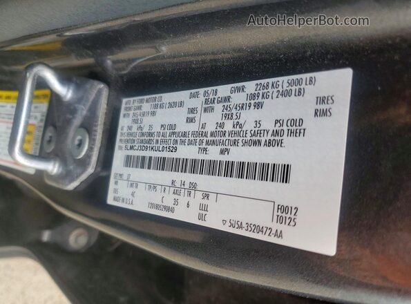 5LMCJ3D91KUL01529 2019 LINCOLN MKC Gray VIN sticker view