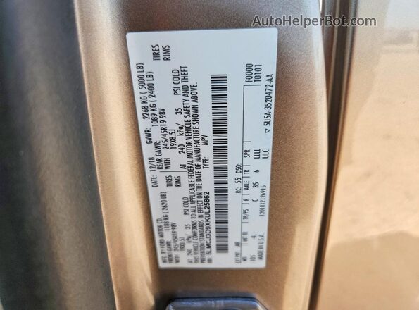 5LMCJ3D9XKUL25862 2019 LINCOLN MKC Gold VIN կոդի պիտակի տեսք