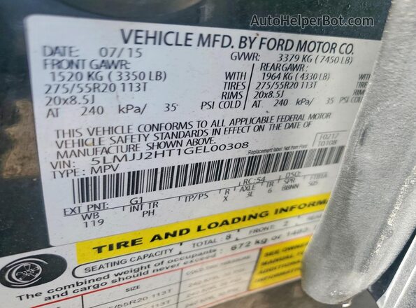 5LMJJ2HT1GEL00308 2016 LINCOLN NAVIGATOR Black Vista interior de 360 grados