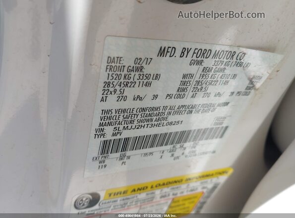 5LMJJ2HT3HEL08251 2017 LINCOLN NAVIGATOR Белый Вид подкапотного пространства
