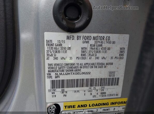 5LMJJ2HTXGEL06222 2016 LINCOLN NAVIGATOR Серебряный Вид подкапотного пространства