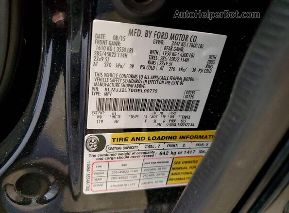 5LMJJ2LT0GEL00775 2016 LINCOLN NAVIGATOR Black VIN sticker view