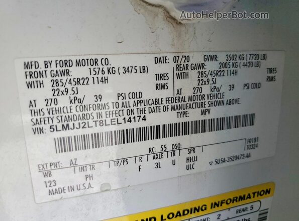 5LMJJ2LT8LEL14174 2020 LINCOLN NAVIGATOR White Engine compartment view