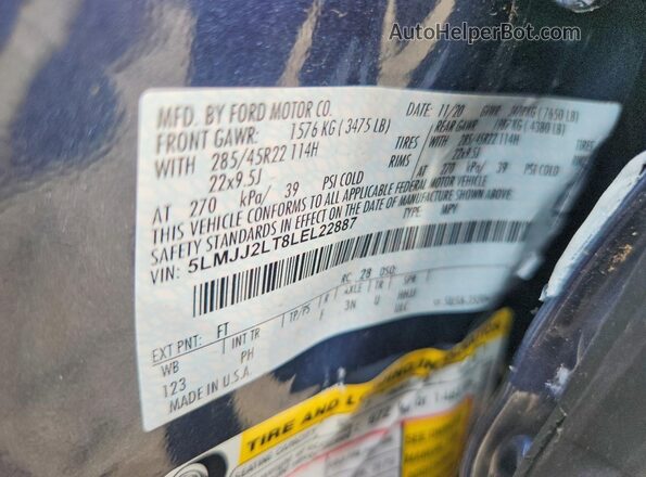 5LMJJ2LT8LEL22887 2020 LINCOLN NAVIGATOR Синий Вид подкапотного пространства