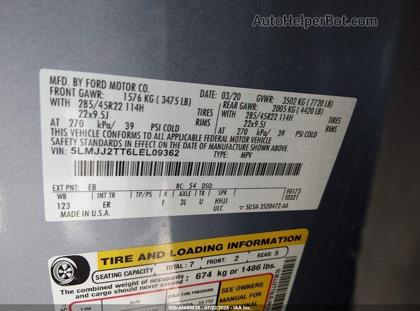 5LMJJ2TT6LEL09362 2020 LINCOLN NAVIGATOR Gray Widok komory silnika
