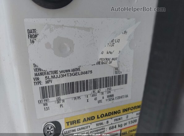 5LMJJ3HT3GEL06875 2016 LINCOLN NAVIGATOR L White Widok komory silnika