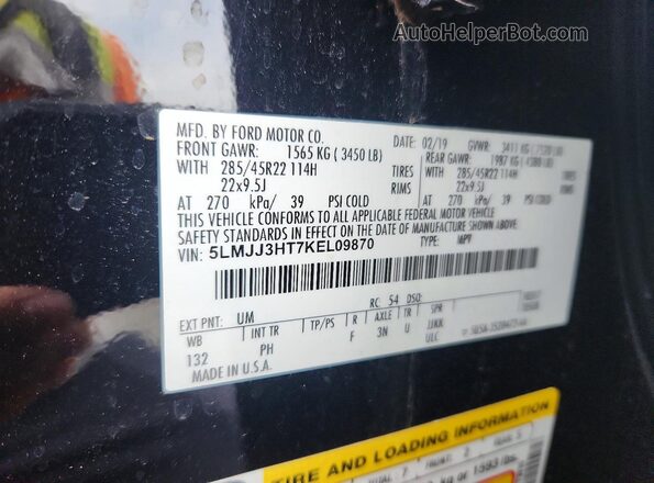 5LMJJ3HT7KEL09870 2019 LINCOLN NAVIGATOR Черный Вид наклейки с VIN-кодом