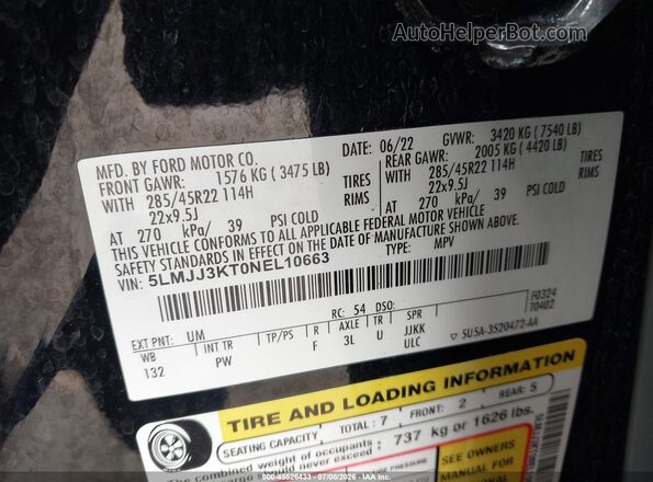 5LMJJ3KT0NEL10663 2022 LINCOLN NAVIGATOR Black Vista del compartimento del motor