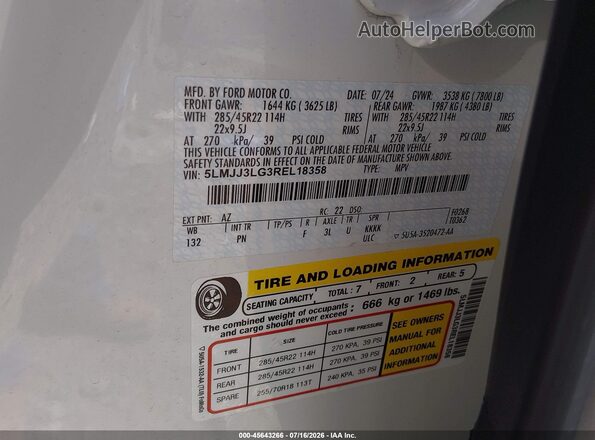 5LMJJ3LG3REL18358 2024 LINCOLN NAVIGATOR White Engine compartment view