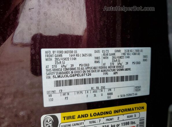 5LMJJ3LG8PEL07126 2023 LINCOLN NAVIGATOR Бордовый Панорамный вид салона 360°