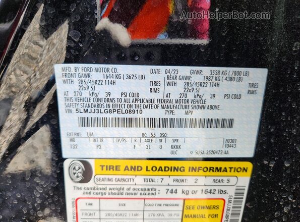 5LMJJ3LG8PEL08910 2023 LINCOLN NAVIGATOR Черный Вид наклейки с VIN-кодом