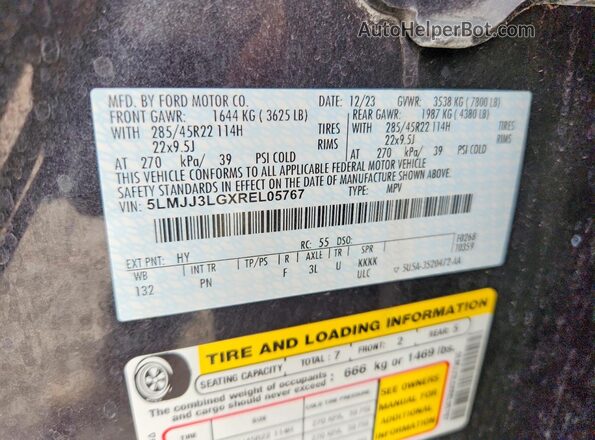 5LMJJ3LGXREL05767 2024 LINCOLN NAVIGATOR Серый Вид наклейки с VIN-кодом