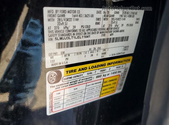 5LMJJ3LT1LEL11641 2020 LINCOLN NAVIGATOR Black VIN sticker view