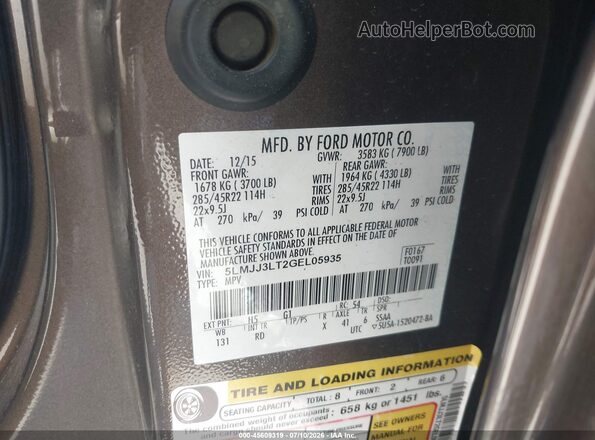5LMJJ3LT2GEL05935 2016 LINCOLN NAVIGATOR L Brown Вид підкапотного простору