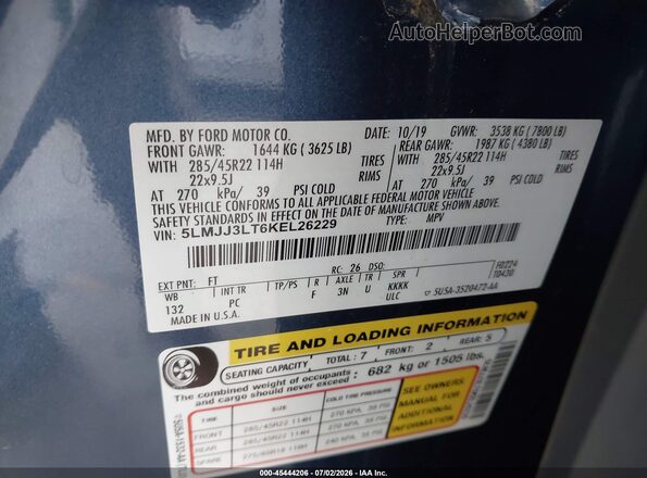 5LMJJ3LT6KEL26229 2019 LINCOLN NAVIGATOR L Blue Widok komory silnika
