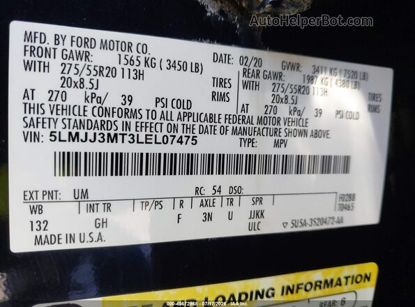 5LMJJ3MT3LEL07475 2020 LINCOLN NAVIGATOR Черный Вид подкапотного пространства