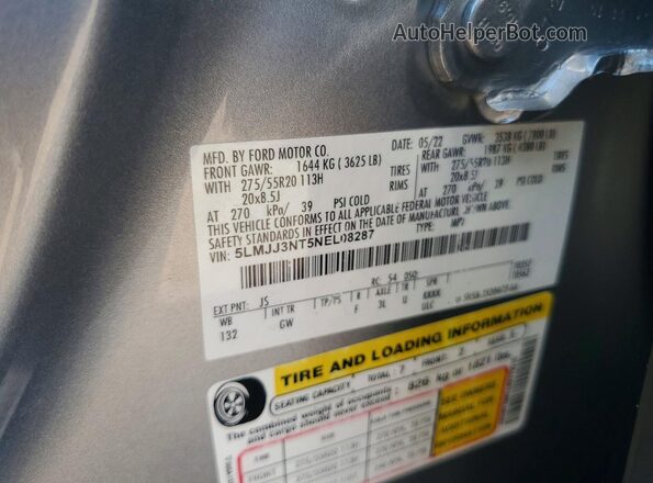 5LMJJ3NT5NEL08287 2022 LINCOLN NAVIGATOR Silver Вид наклейки з VIN-кодом