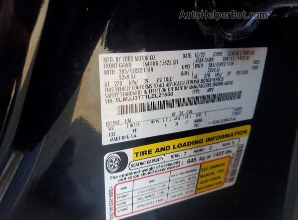 5LMJJ3TT1LEL21666 2020 LINCOLN NAVIGATOR Black VIN sticker view