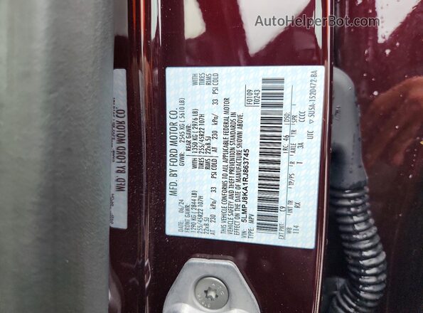 5LMPJ8KA1RJ863745 2024 LINCOLN NAUTILUS Burgundy Vista de la etiqueta del VIN