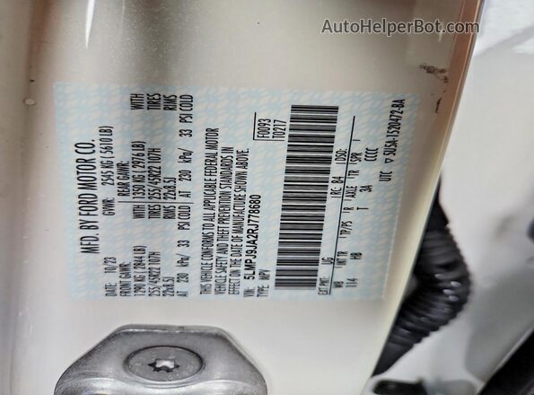5LMPJ9JA2RJ778680 2024 LINCOLN NAUTILUS White VIN sticker view