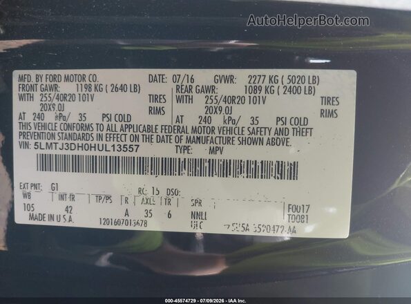 5LMTJ3DH0HUL13557 2017 LINCOLN MKC RESERVE Black Շարժիչի բաժամունքի տեսք