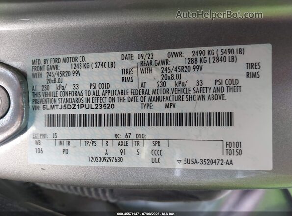 5LMTJ5DZ1PUL23520 2023 LINCOLN CORSAIR Silver Widok komory silnika