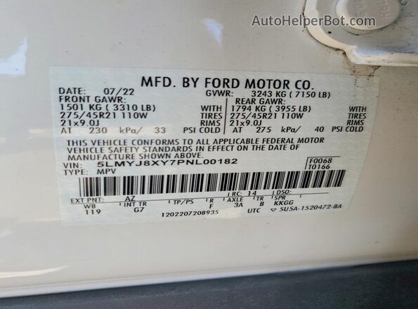 5LMYJ8XY7PNL00182 2023 LINCOLN AVIATOR White Панорамний вид салону 360°