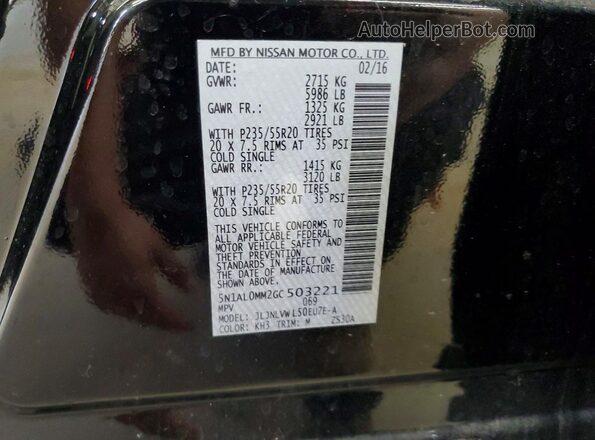 5N1AL0MM2GC503221 2016 INFINITI QX60 Black VIN կոդի պիտակի տեսք