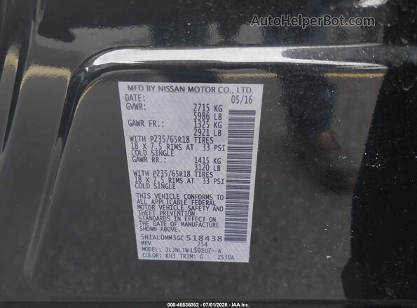 5N1AL0MM3GC518438 2016 INFINITI QX60 Черный Вид подкапотного пространства