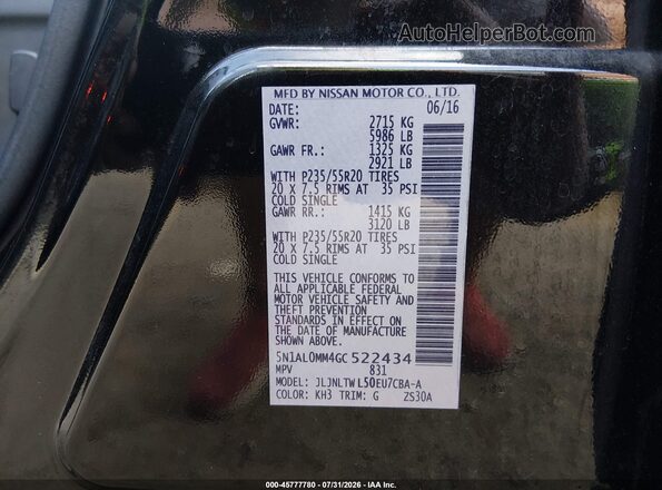 5N1AL0MM4GC522434 2016 INFINITI QX60 Black Շարժիչի բաժամունքի տեսք