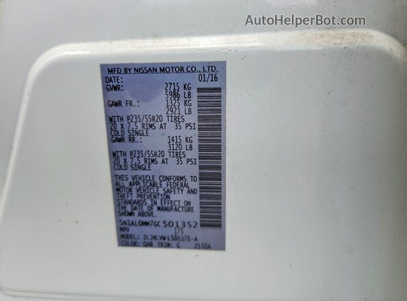5N1AL0MM7GC501352 2016 INFINITI QX60 White 360 interior view