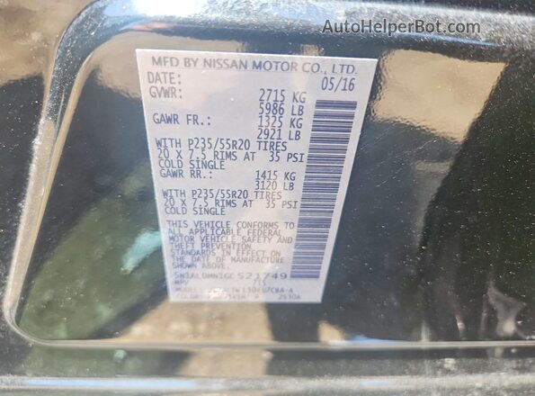 5N1AL0MN1GC521749 2016 INFINITI QX60 Black VIN sticker view