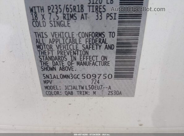 5N1AL0MN3GC509750 2016 INFINITI QX60 White Engine compartment view