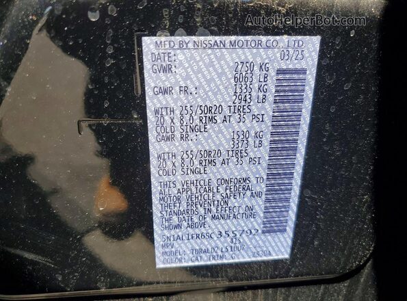 5N1AL1FR6SC355792 2025 INFINITI QX60 Black VIN կոդի պիտակի տեսք