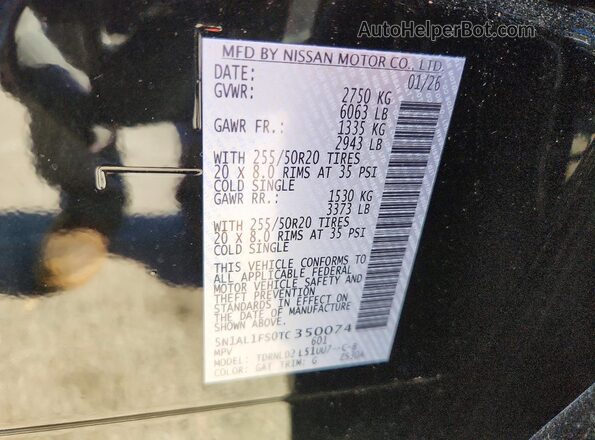 5N1AL1FS0TC350074 2026 INFINITI QX60 Black Widok naklejki z numerem VIN