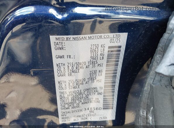 5N1AL1FS1SC348560 2025 INFINITI QX60 Dark Blue Engine compartment view