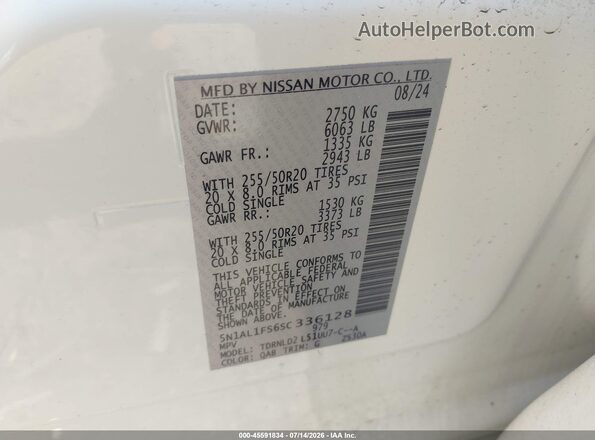 5N1AL1FS6SC336128 2025 INFINITI QX60 White Շարժիչի բաժամունքի տեսք