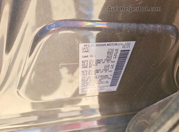 5N1AL1FS7SC351026 2025 INFINITI QX60 Gray VIN კოდის სტიკერის ხედი