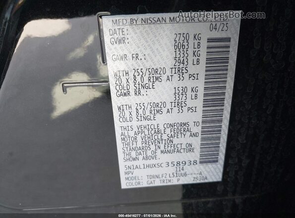 5N1AL1HUXSC358938 2025 INFINITI QX60 Black Вид підкапотного простору