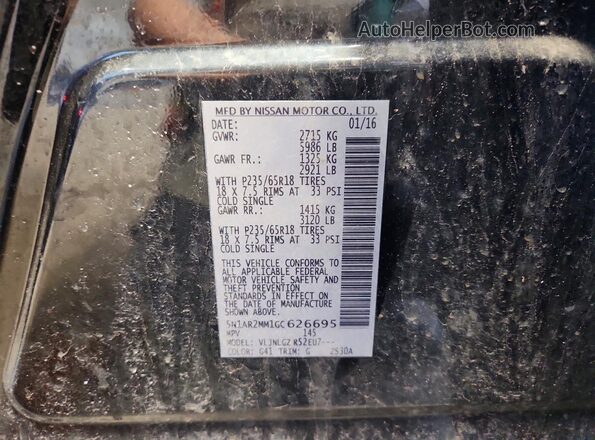 5N1AR2MM1GC626695 2016 NISSAN PATHFINDER Черный Вид наклейки с VIN-кодом