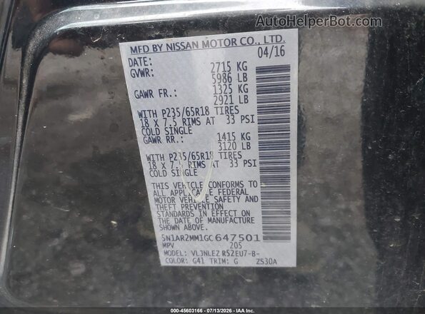 5N1AR2MM1GC647501 2016 NISSAN PATHFINDER Black Widok komory silnika
