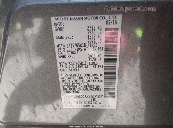 5N1AR2MM1GC658787 2016 NISSAN PATHFINDER Gray Engine compartment view